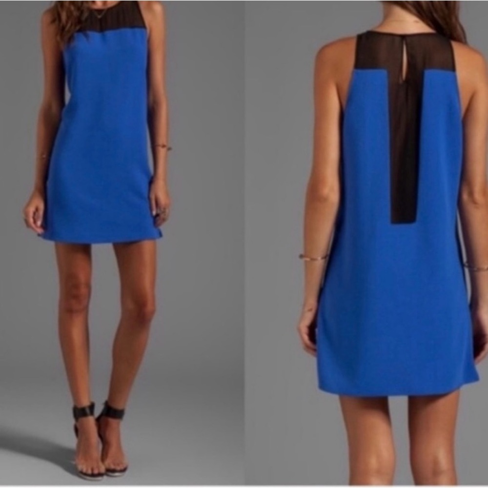 Parker Pipsy Sheer Sleeveless Dress Size Medium -vibrant blue color